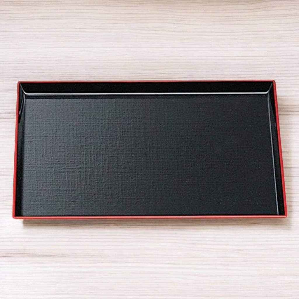 45cm Rectangular Tray In Black or Lacquerware Made In Japan J-kitchens Cloth-Weave (Tray) Red, Non-Slip, (ABS Resin),