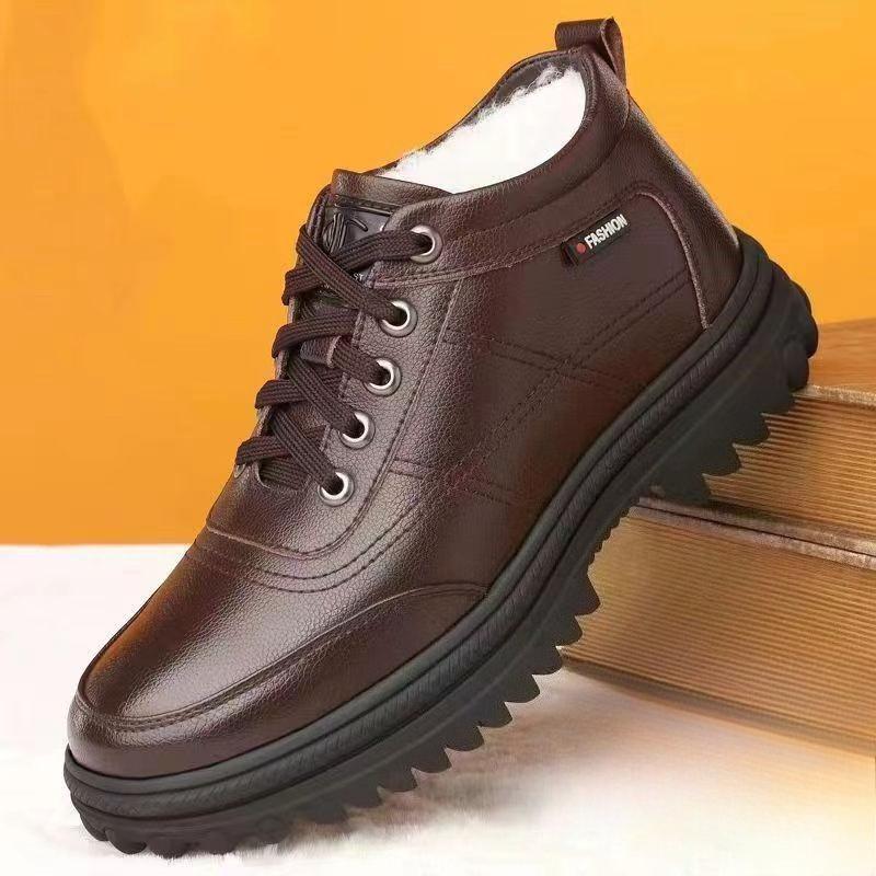 Cotton Shoes High-top Plus Velvet Thickened Warm Men's Shoes Fur-in-one Snow Boots All-match Casual Leather Shoes