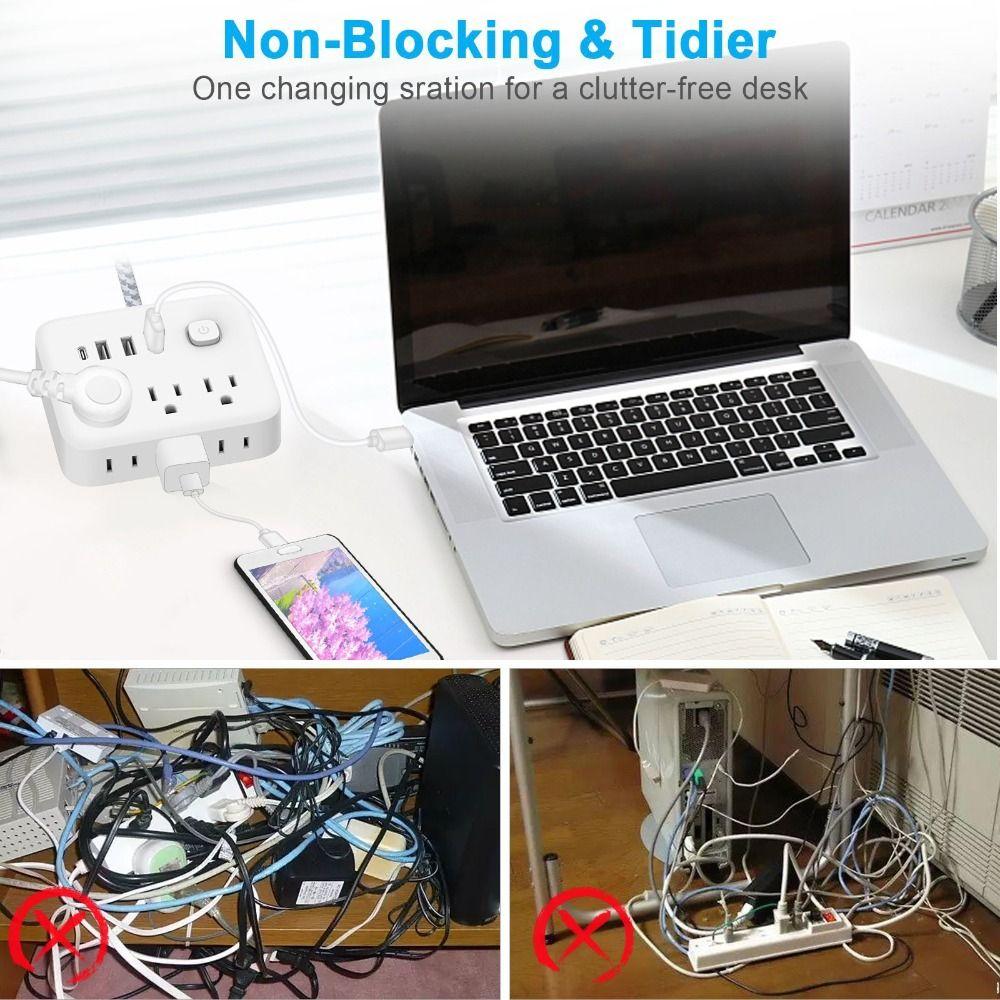 Type C Port Braided Cord Power Strip 3 USB Slots Type C Power Strip America Standard