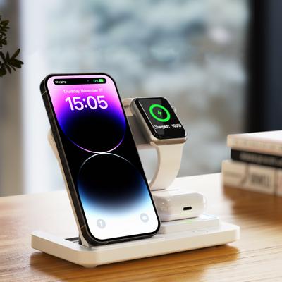 High Quality 30W 4 In 1 Fast Wireless Charger for Mobile Phones Headphones and Watches With Small Night Light