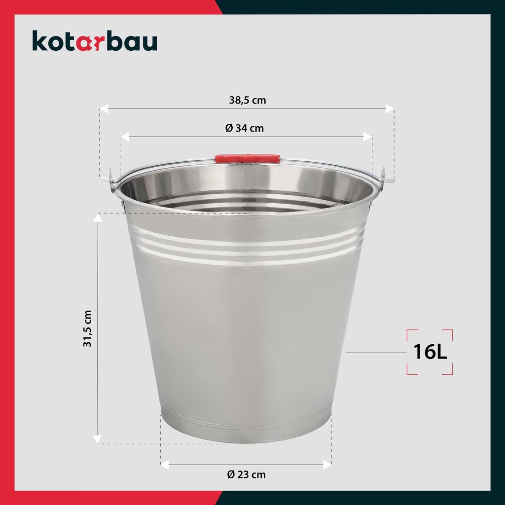 Kotarbau® Stainless Steel Bucket 16L Silver Stainless Steel Food Grade Bucket Construction Garden Bucket