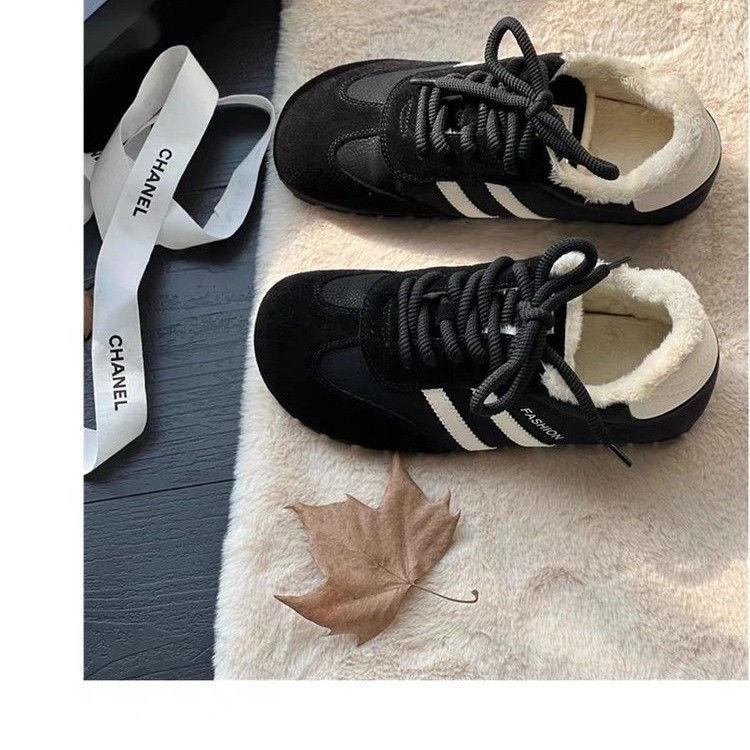 Soft Leather German Training Shoes Women's Winter Velvet Warm Cotton Shoes New Versatile Casual Board Shoes Non-slip Snow Boots