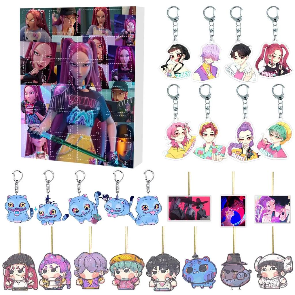 K-pop Demon Hunters Rumi Mira Zoey Figure Saja Boys Christmas Countdown Calendar Trendy Blind Box Keychain Acrylic Pendant Gift