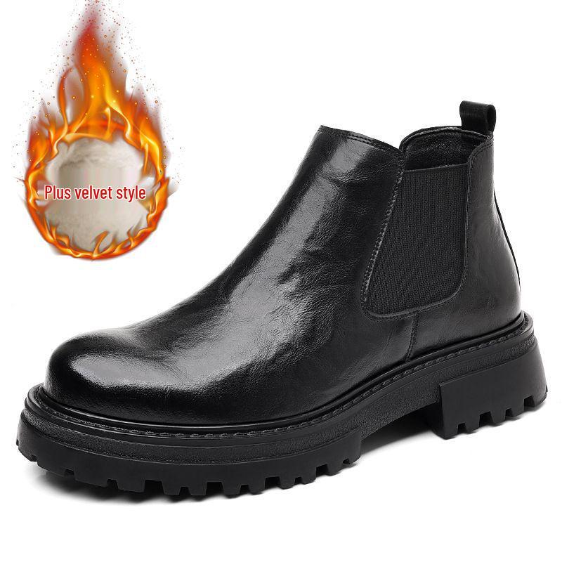 

Мужские ботинки челси 2025 года в британском стиле, черные, низкие: На флисовой подкладке, ручной вязки, средней толщины до середины икры 40