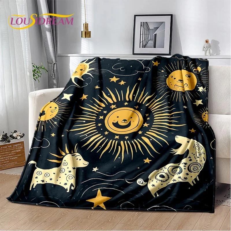 Misteriosa Manta de Franela Suave con Mandala del Sol y la Luna del Tarot para Camas, Dormitorio, Sofá, Picnic, Manta de Tiro para Ocio al Aire Libre, Regalo