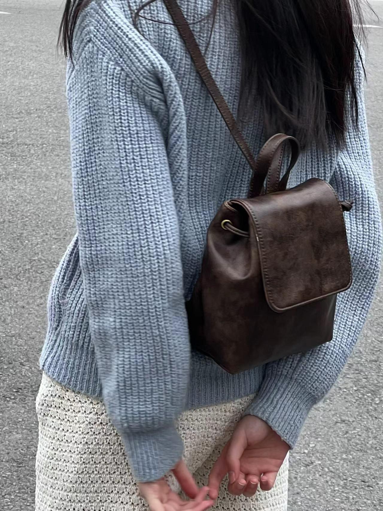 Small Retro American Brown Backpack Simple Versatile Shoulder Bag коричневый