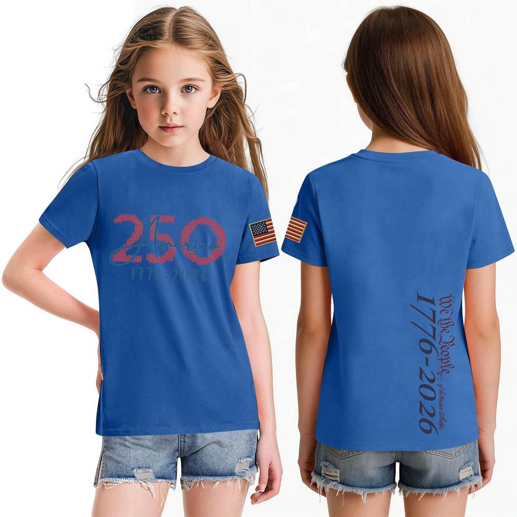 Fashionable Round Neck Short Sleeve Work Clothes Printed Tops For KID Summer Tops