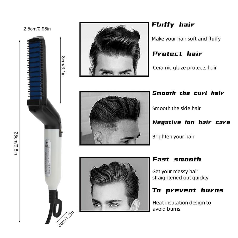 Multi-Functional Electric Hair Comb Brush Portable Design Mustache Curler Comb For Men