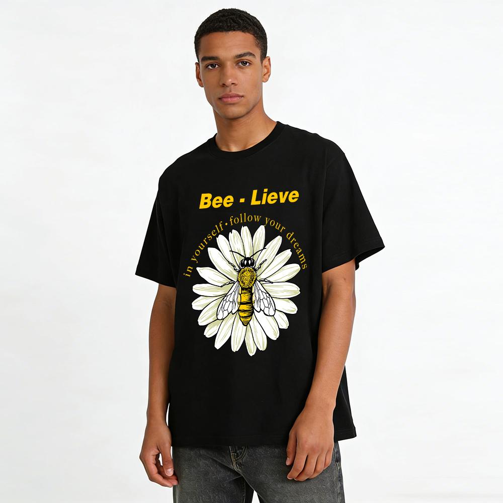 Bee-Lieve In Yourself Follow Your Dreams Daisy Bee Graphic Tee Pure cotton T-shirt
