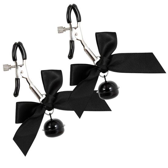 1 Pair Nipple Clamp Easy-using Flirt Amusing Interesting Bow Bell Black Pink Stimulator Women Supply