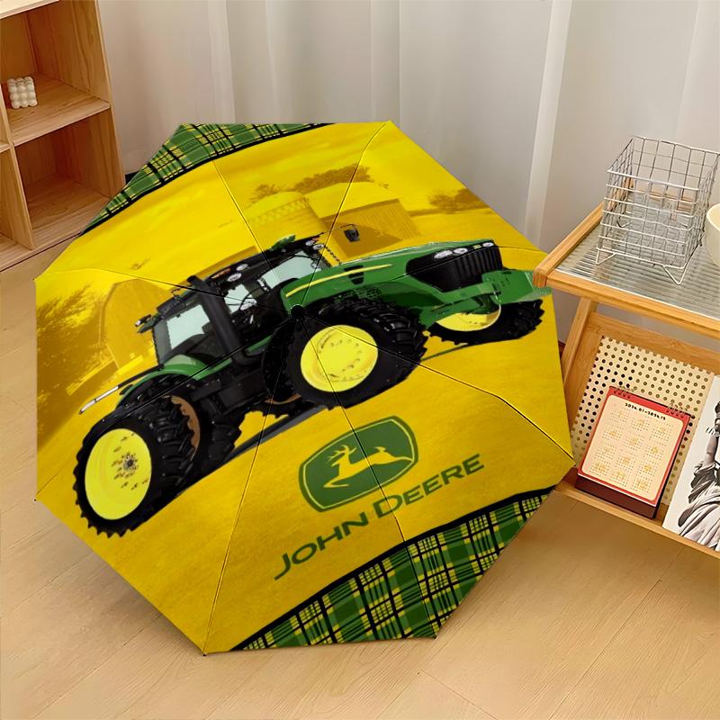John Deere Imprimé 8 ?Parapluie Pliant Léger Résistant au Vent à Bâtons Automatique Pour Voyages en Plein Air