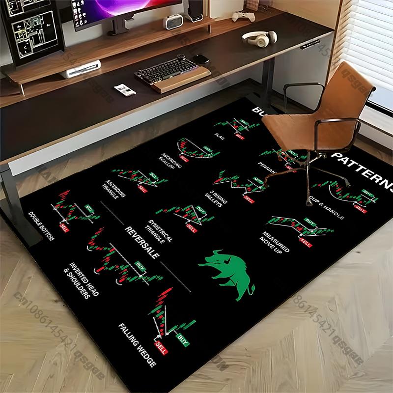 

1PC Stock Market Large Trader Chart Candlestick Printed Carpet Rug for Bedroom Living Room Sofa Study Non-slip Decor Mat Gifts 40x60cm