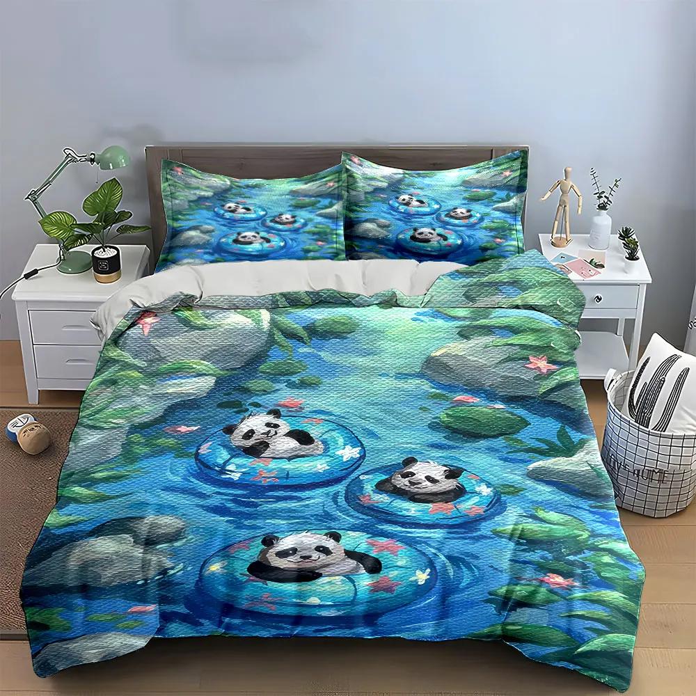 Cute Panda Floating Decor Set Soft Comfortable Duvet Cover Bedding Set Included 1*Duvet Cover & 2*Pillowcases gift