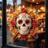 Creative Holiday Gifts for Friends Day of The Dead Skull Flower Static Sticker Colorful Mexican Floral Glass Indoor Outdoor Festive Window
