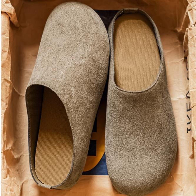 Men's Slippers New Retro Solid Color Flat Bottom Women's Slingback Shoes Closed Toe Round Toe Suede Clogs Sandals Autumn