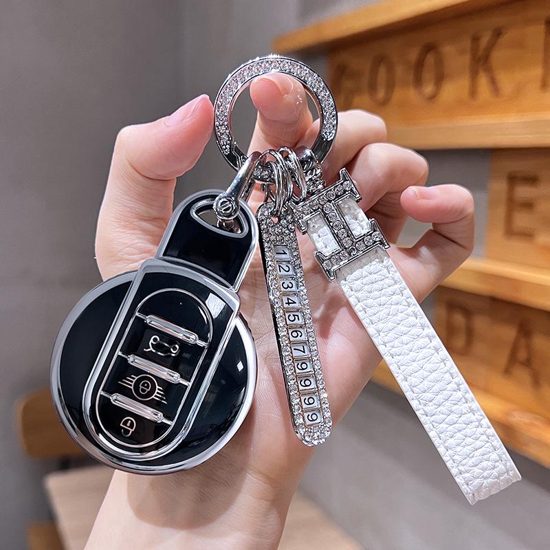 Mini Cooper Key Case: Cute Rhinestone Shell Buckle for Men & Women