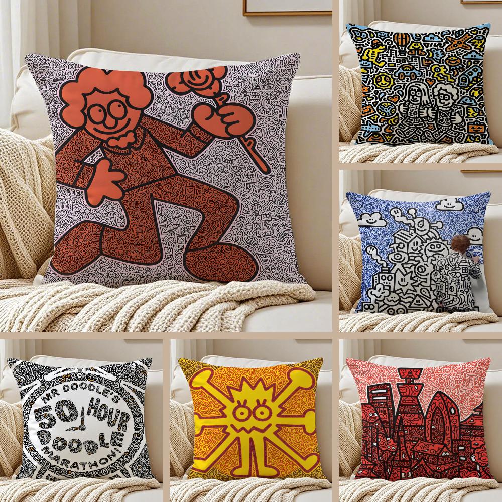 Famous Genius Graffiti Art Mr Doodle Cushion Cover Pillowcase Antidustmite Living Room Sofa Decor Cushion Room