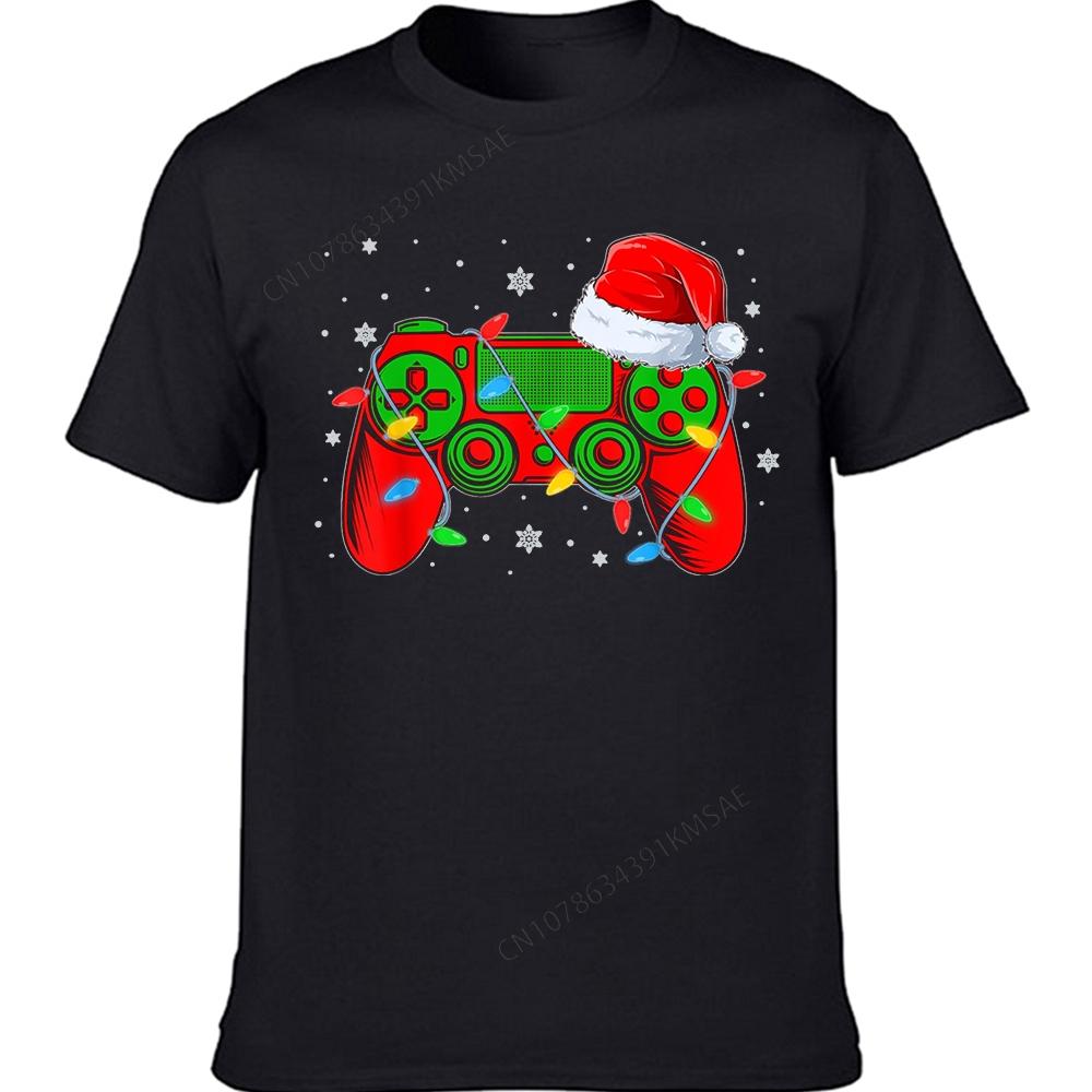 Video Game Controller Funny Christmas Santa Hat Gamer Retro Video Gaming T Shirts Cotton Streetwear Gift Idea TShirt Unisex