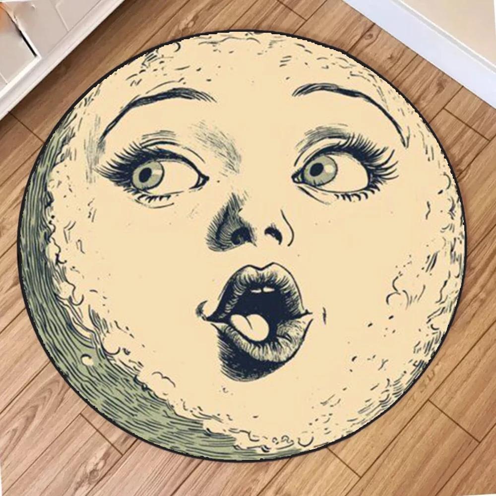 Cute Sun Moon Round Carpet Funny Expression Circle Children Play Mat Living Room Decoration Home Bedroom Sofa Hallway Area Rugs