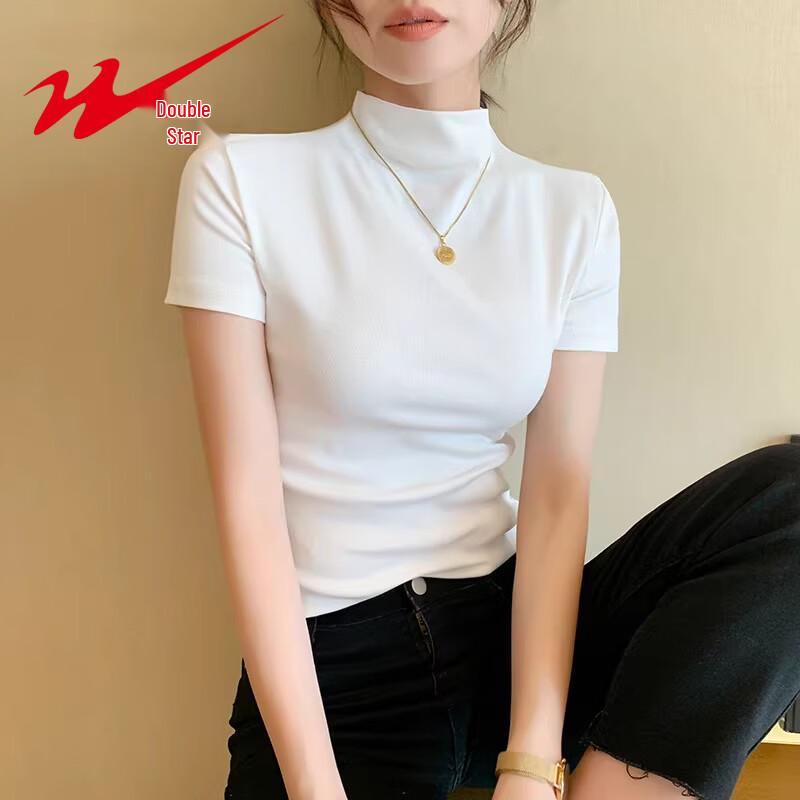 Shuangxing Women s Half-High Collar Slim Fit Short Sleeve T-Shirt S