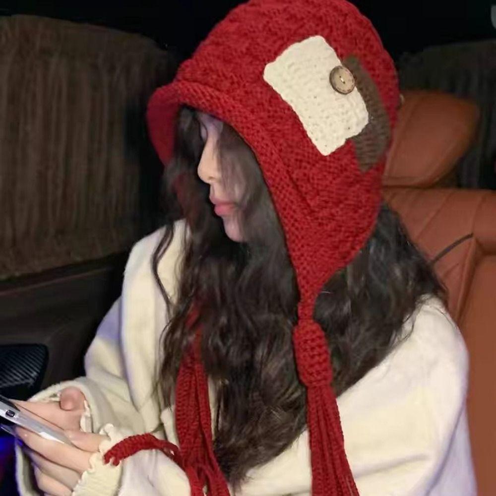 Warm Crochet Knitted Hat Long Tassels Lei Feng Hat Cute Knit Beanies  Girls
