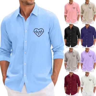 Men'S Casual Loose Fitting Long Sleeved Shirt Fashionable Lapel Shirt Top