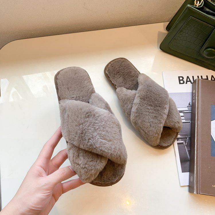 Pantofole da donna in cotone peluche incrociate a punta aperta Autunno/Inverno 2022