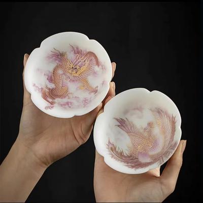 Beautiful Porcelain Aesthetic Handmade Cup Accessories Teware Peking Opera Phoenix Loong For Puer Kung Fu White Red Tea