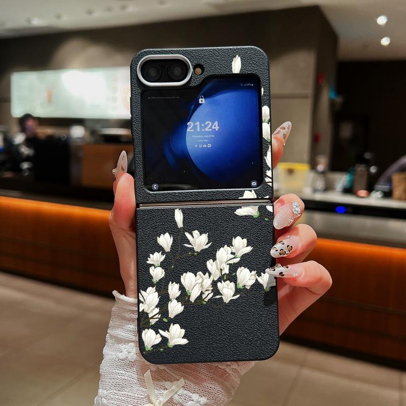 

Для Samsung Galaxy Z Flip 5 6 4 3 5G Роскошный кожаный чехол для телефона с цветочным узором Мягкий складной чехол из ТПУ для Samsung Z Flip4 Flip5 For Samsung Galaxy Z Flip 5