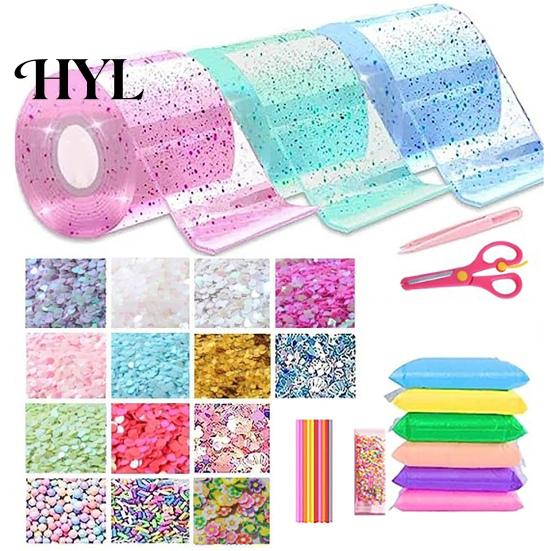 Funny Nano Bubble Tape 1 Set 300CM Toy with Straw Charm Sticker Inflator High Elasticity Tweezer Adhesive Stress Relief DIY Craft Making Kit Children