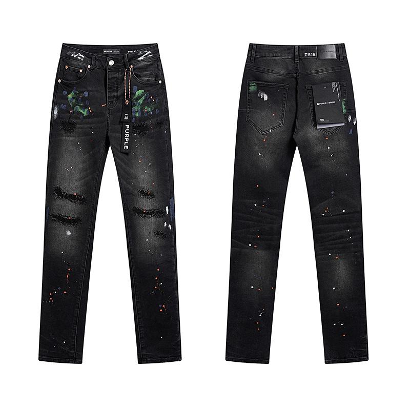 Purple Brand Ink Printing Meichao High Street Retro Ripped Casual Trend Denim Horn Pants Small Feet