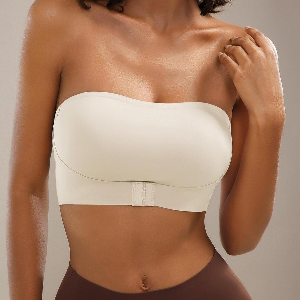 Bezešvá podprsenka bez ramínek s předním zapínáním - Bez kostic, nabíraný bandeau design