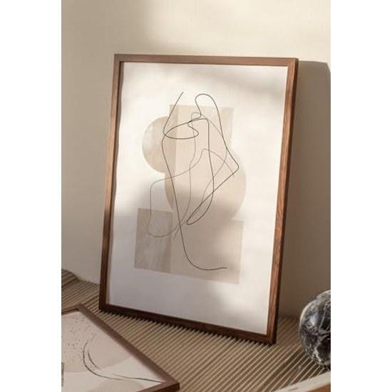 Poster Art Frame A4 Nordic Line Drawing Painting Interior Plant Wood Beige Abstract Stylish Korean (A4 Size Wood-like Frame) 039fr