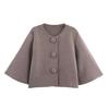Women Fashion Brown Button Decoration Knitted Sweater Vintage Short Sleeves Female Leisure Lady Sweaters Y2k