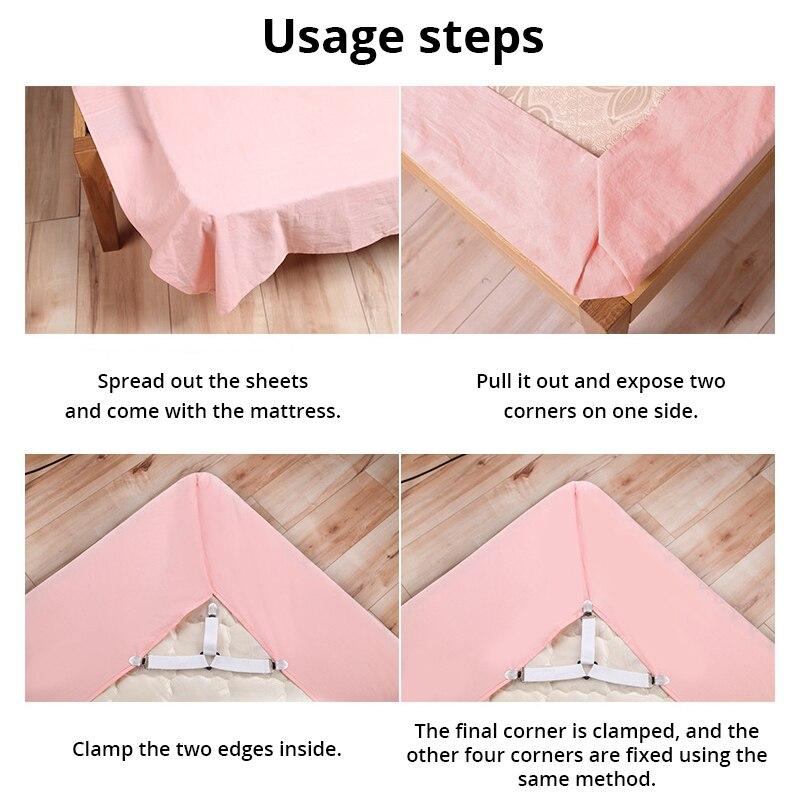 4Pcs Bed Sheet Fasteners Holder Gadgets for Bed Sheet Organizer Mattress Cover Clip For Home Elastic Straps Adjustable Clips