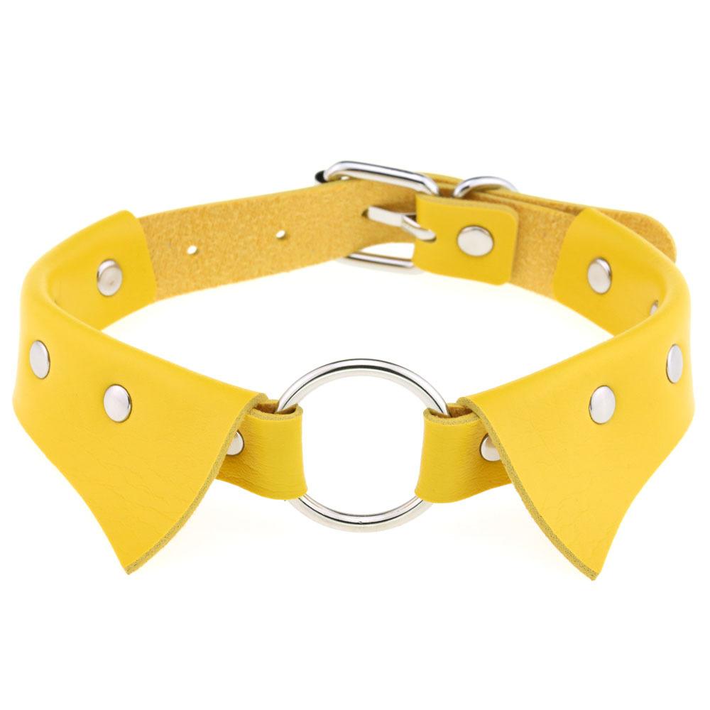 O-ring PU Leather Choker, Shirt Collar Style Punk Statement Clavicle Neck Chain