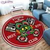 Tappeto Rotondo Garage Hot Rod Rat Fink Retrò, Tappetino Decorativo Artistico Personalizzato, Tappeto da Area Lavabile Antiscivolo per Camera da Letto e Ufficio