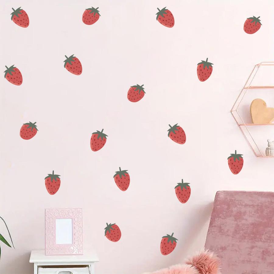 Cute Cartoon Strawberry Wall Sticker Self-Adhesive Decal Sweet Kawaii Style for Girls Room Bedroom Wall Decor