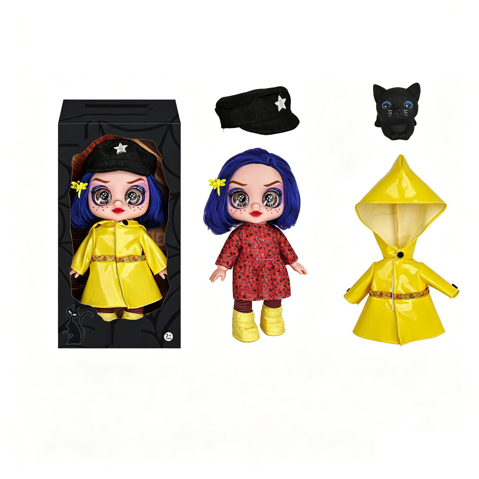 

Collectible Doll Set with Interchangeable Outfits and Accessories Includes Raincoat Hat and Plush Cat Toy with Sound Features for Display or Play One Size