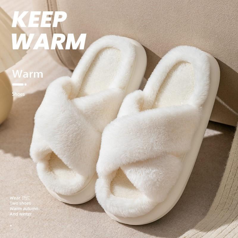 

Stroking cats cotton slippers autumn and winter plush open-toed home indoor soft bottom breathable postpartum confinement slippers winter 44-45 білий