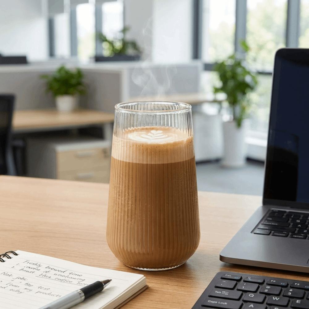 Heat-Resistant Ribbed Glass Cups Vertical Stripes Milk Cup Tea Mug Juice Cup Office