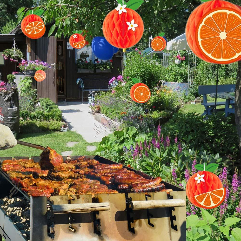 12pcs Cute Summer Fruit Honeycomb Pendant Fruit Wall Hanging Ornament  Hawaii Party Birthday