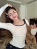 Korean Autumn/Winter Square Collar Long-Sleeve Velvet T-Shirt with Chest Pads for Women - Slim, Versatile, Warm Bottoming Top
