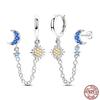 Sparkling Women Hoop Earrings 925 copper Heart Shape Star Moon Round Blue Zircon Fit Origina Drop Earrings Zircon Holiday gifts
