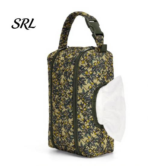 Portable Baby Wipe Dispenser Quilted Diaper Wipes Bag with Hanging Strap, Dual Compartment Zipper Plaid Ruffle Storage Pouch Bag, Large Capacity