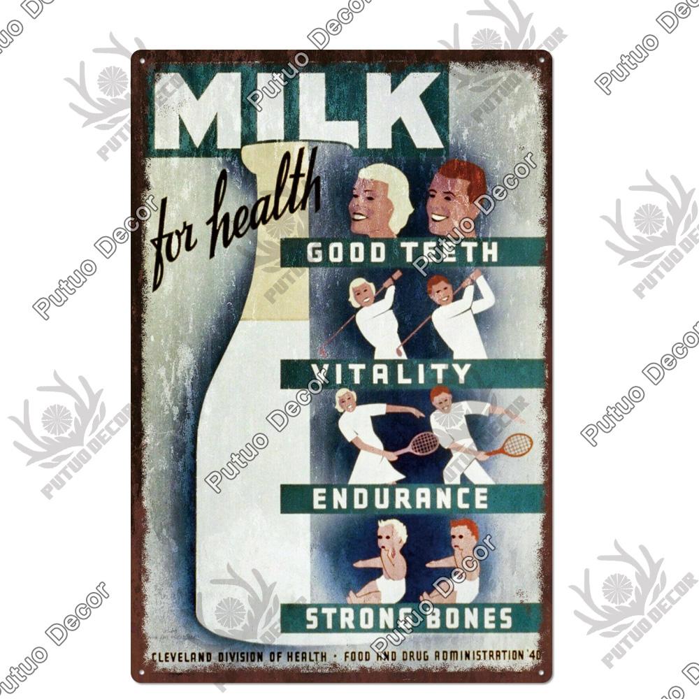 Putuo Decor Farm Tin Sign Milk Vintage Tin Sign Plaque Metal Plate Retro Poster for Farmhouse Cow Pig Wall Stickers Art Decor
