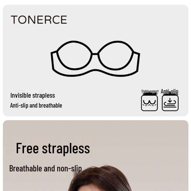 Strapless Invisible Push-Up Bra for Women, Anti-Slip, Wire-Free, Seamless Side Support.