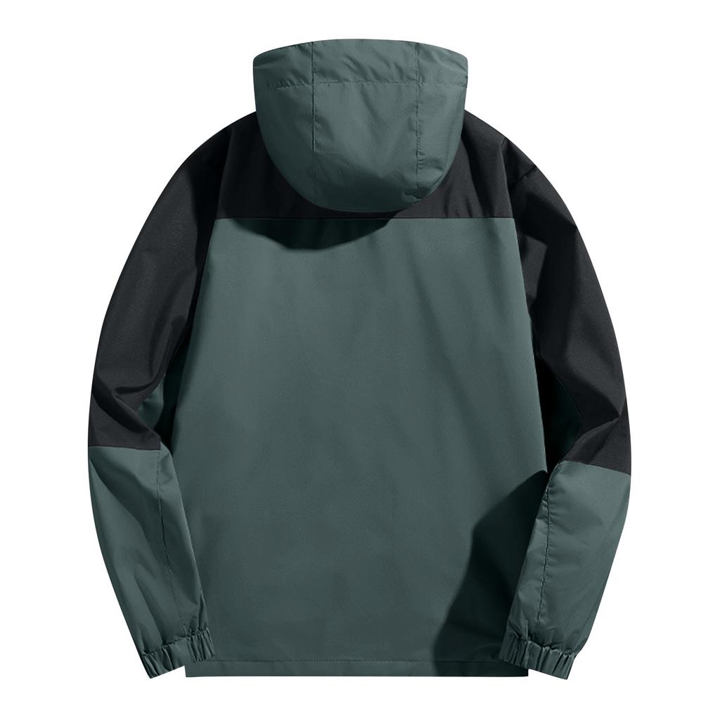 Unisex Lockere Passform Schulterabfall Farbblock Windjacke Mit Kapuze Outdoor Wasserdicht Shell Mantel