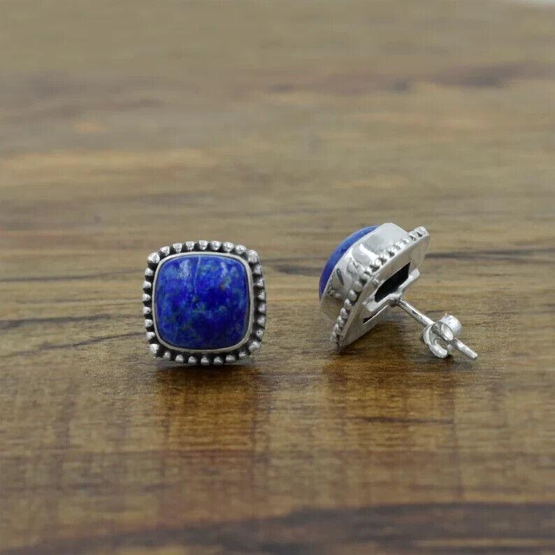 Naturalny kolczyk Lapis Lazuli Kolczyk Lapis Biżuteria Lapis Kolczyk ze srebra próby 925