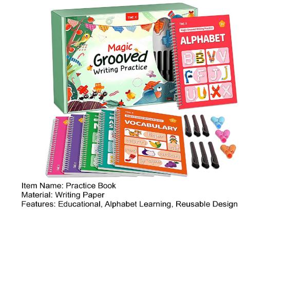 Grooved Writing Practice Book with Pens Refills Pencil Gripper Reusable Kids Handwriting Practice Workbooks Alphabet Tracing Learning Book